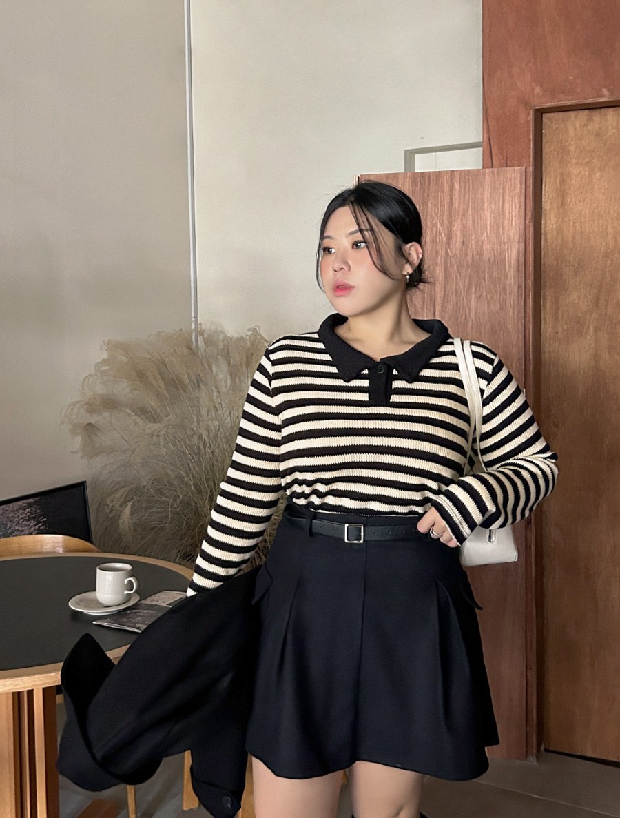 [EVELLET] Meijin Stripe Knit T-shirt