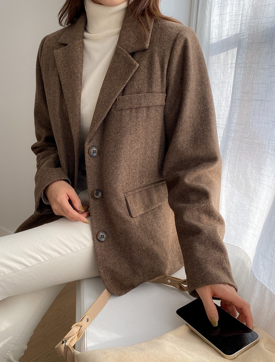 [EVELLET] Fenbison Herringbone quilting Wool Jacket