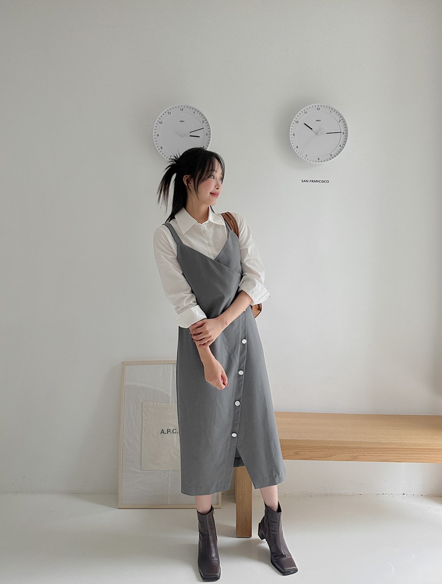 [EVELLET] Yoo Ah-ro Shirt Bustier Long Dress