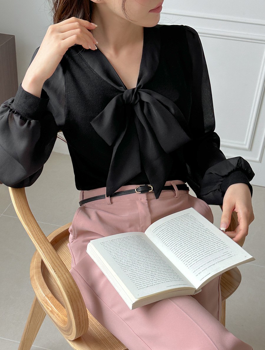 [EVELLET] Seopine tie tea blouse