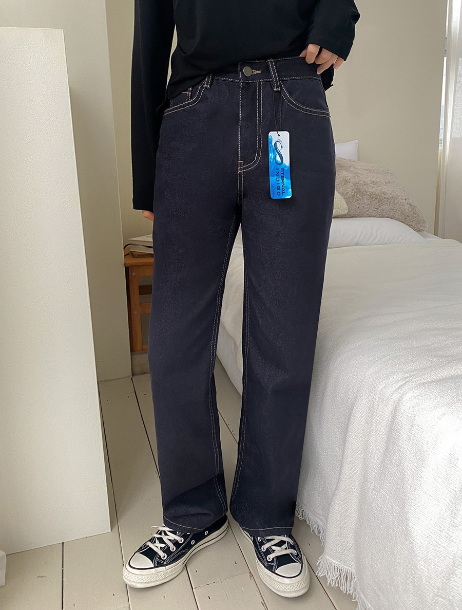 [Daily Pants]Radinple Denim Straight Rollup Pants