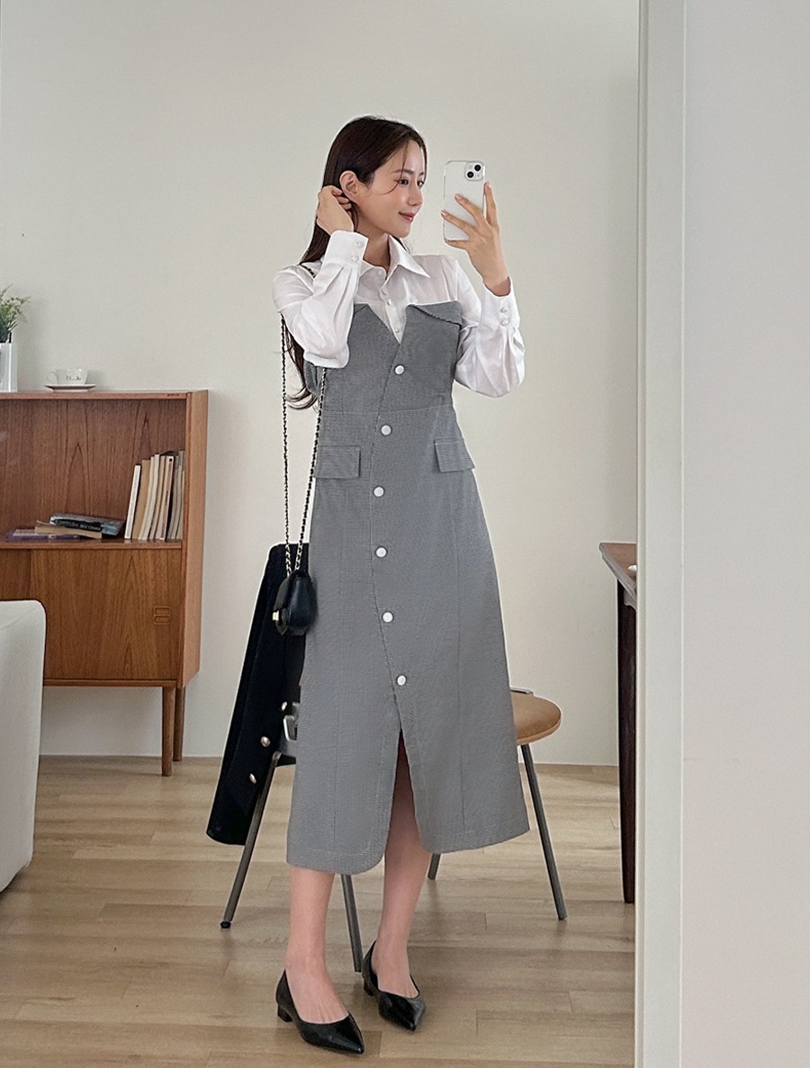 [EVELLET] Leveti Shirt Bustier Long Dress