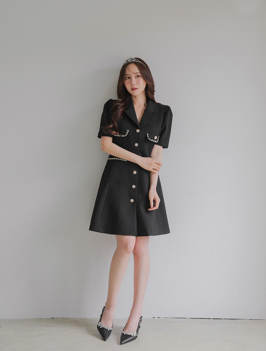 [EVELLET] Shoes Lin Tweed Collar Dress