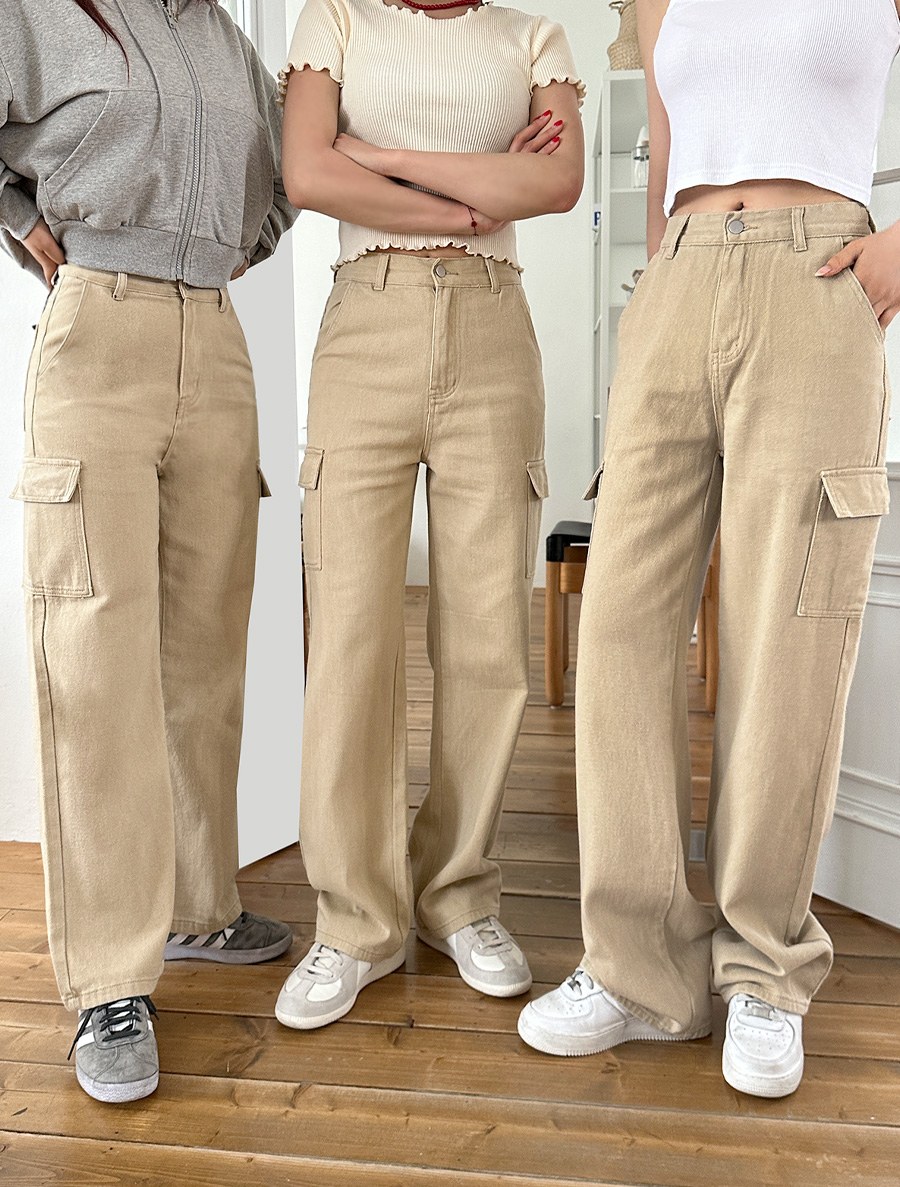 Sehabi Cargo Straight Cotton Pants by Length