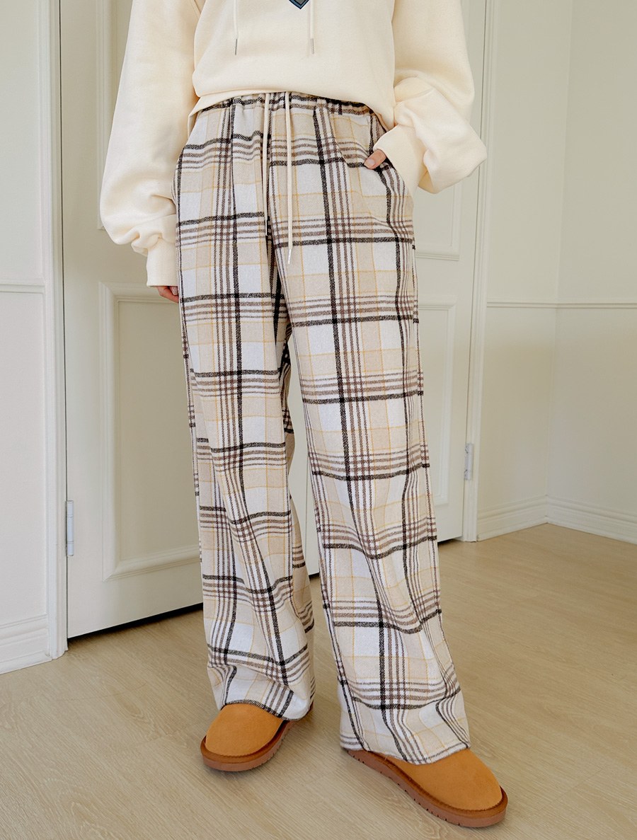 [EVELLET]Mobael Plaid Check fleece Waistband Pants