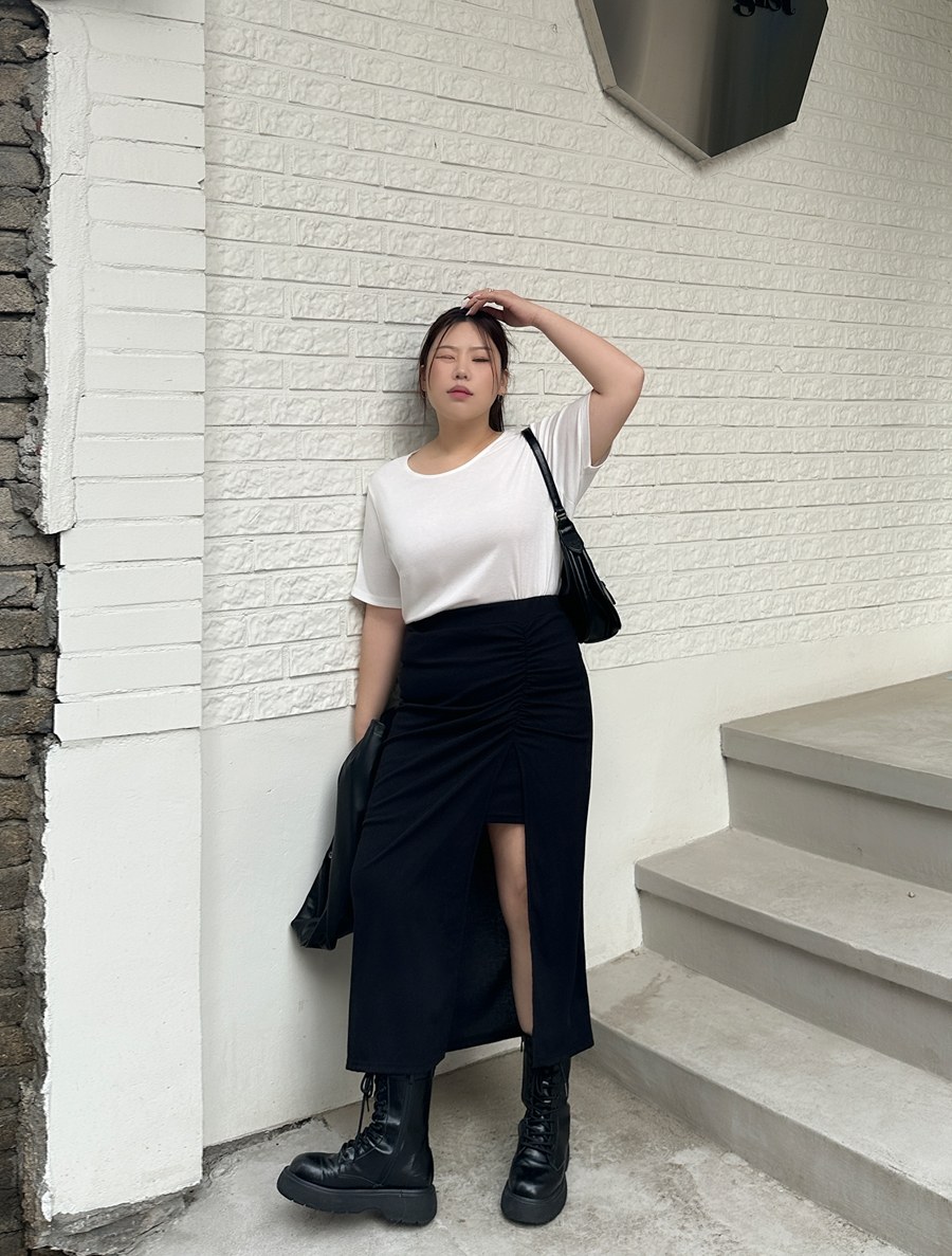 Feedbin Ribbed Shirring Slit Long Skirt