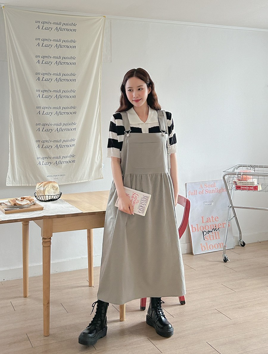 Pia Lin Linen Shirring Long Suspender Dress