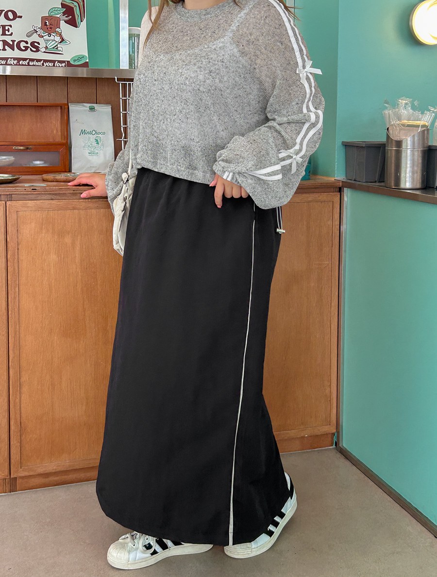 Genepi Contrast Long Waistband Skirt