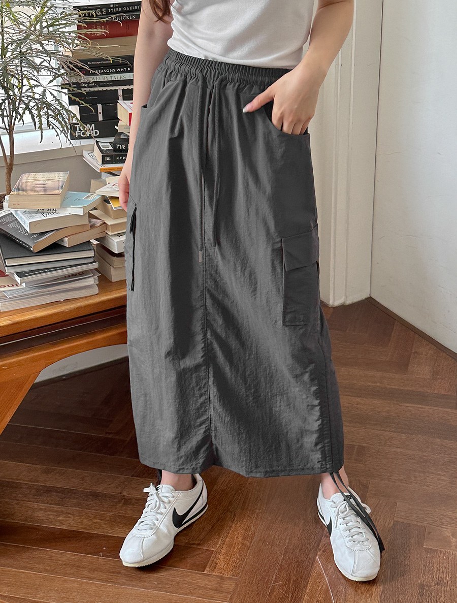 T&M Cargo Shirring Long Skirt