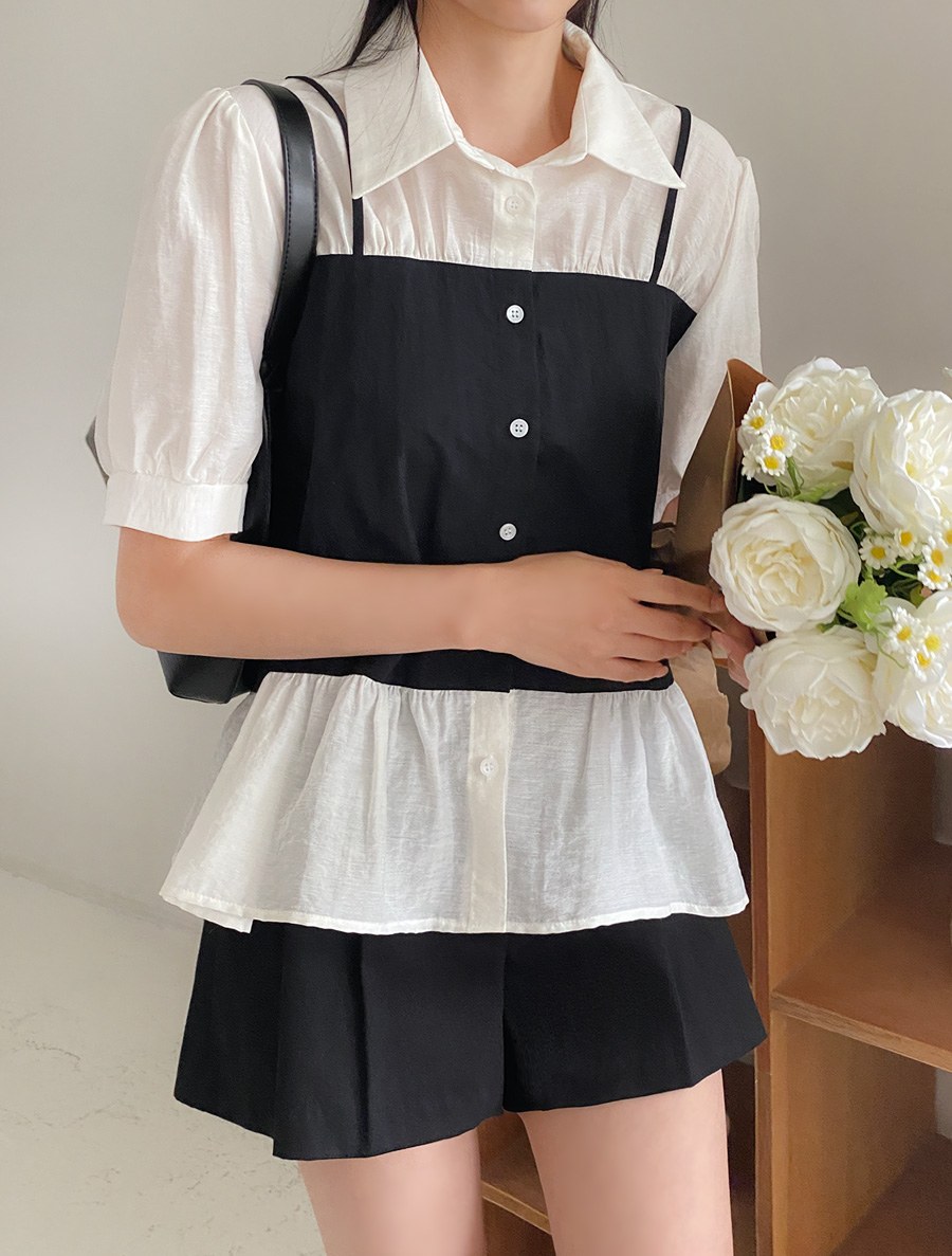 Lutimo Contrast Shirring Blouse