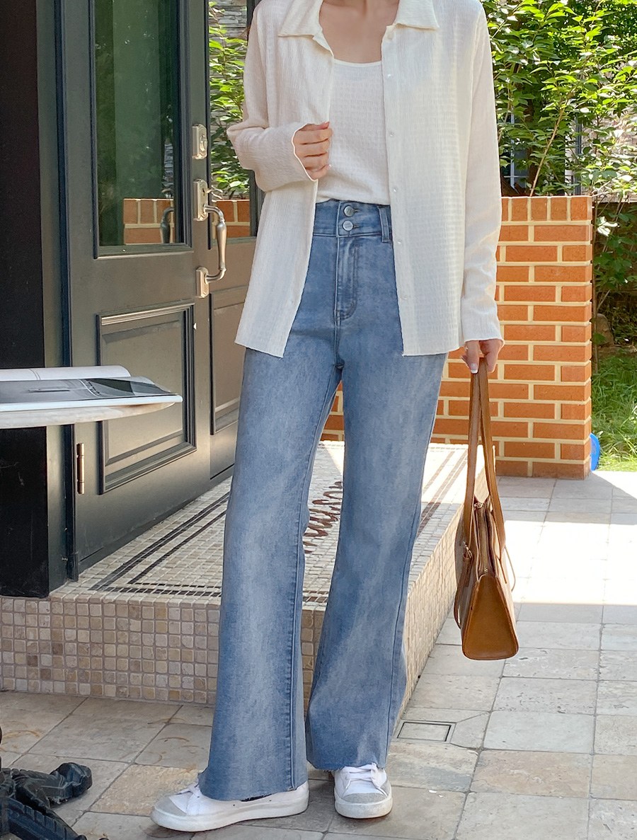 [Daily Pants]Juvia Two Button Flared Denim Pants