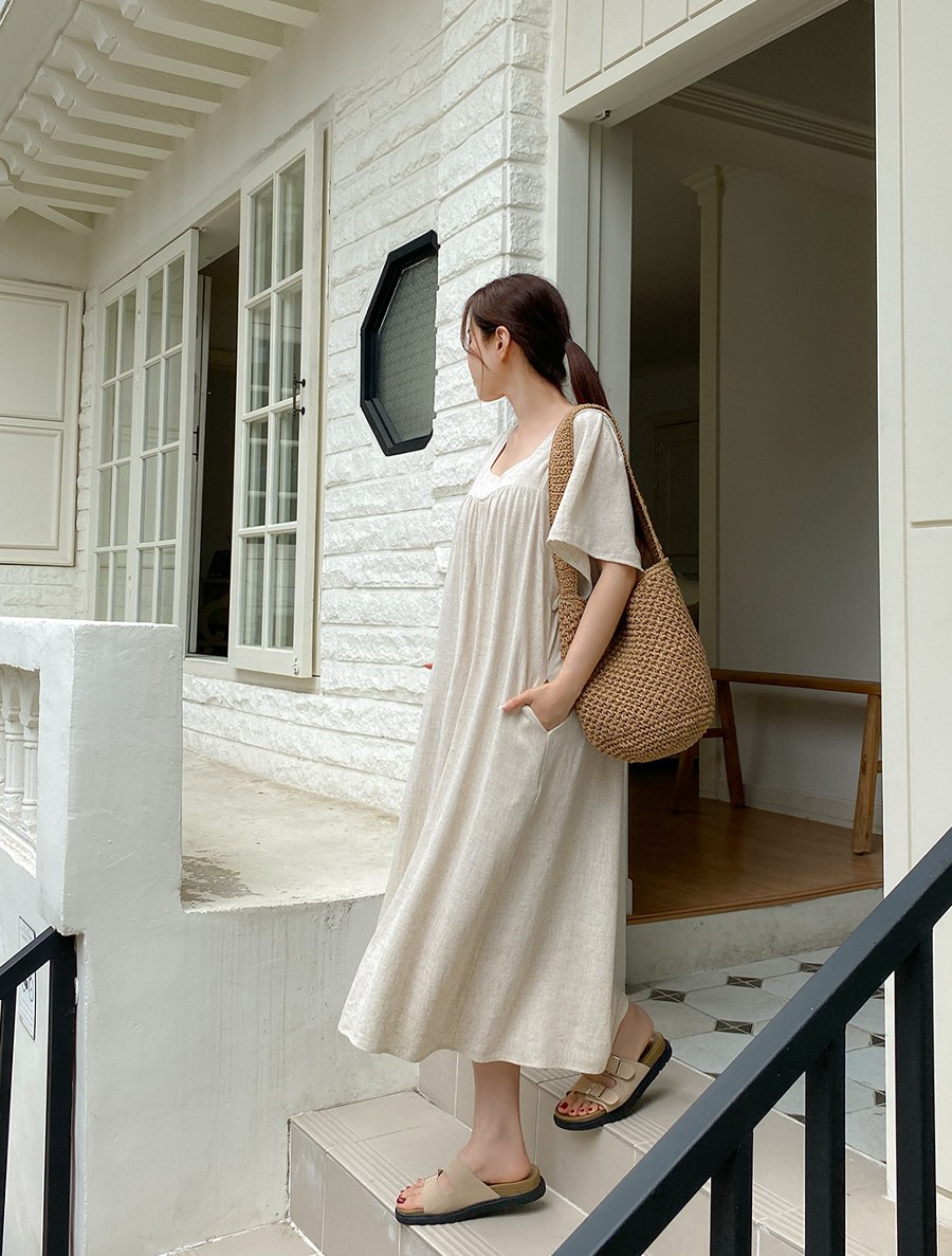 Apunen Linen Shirring Long Dress