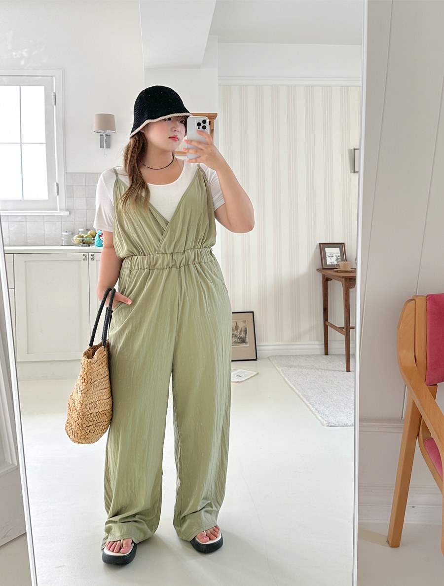 T&R nylon wrap wide jumpsuit