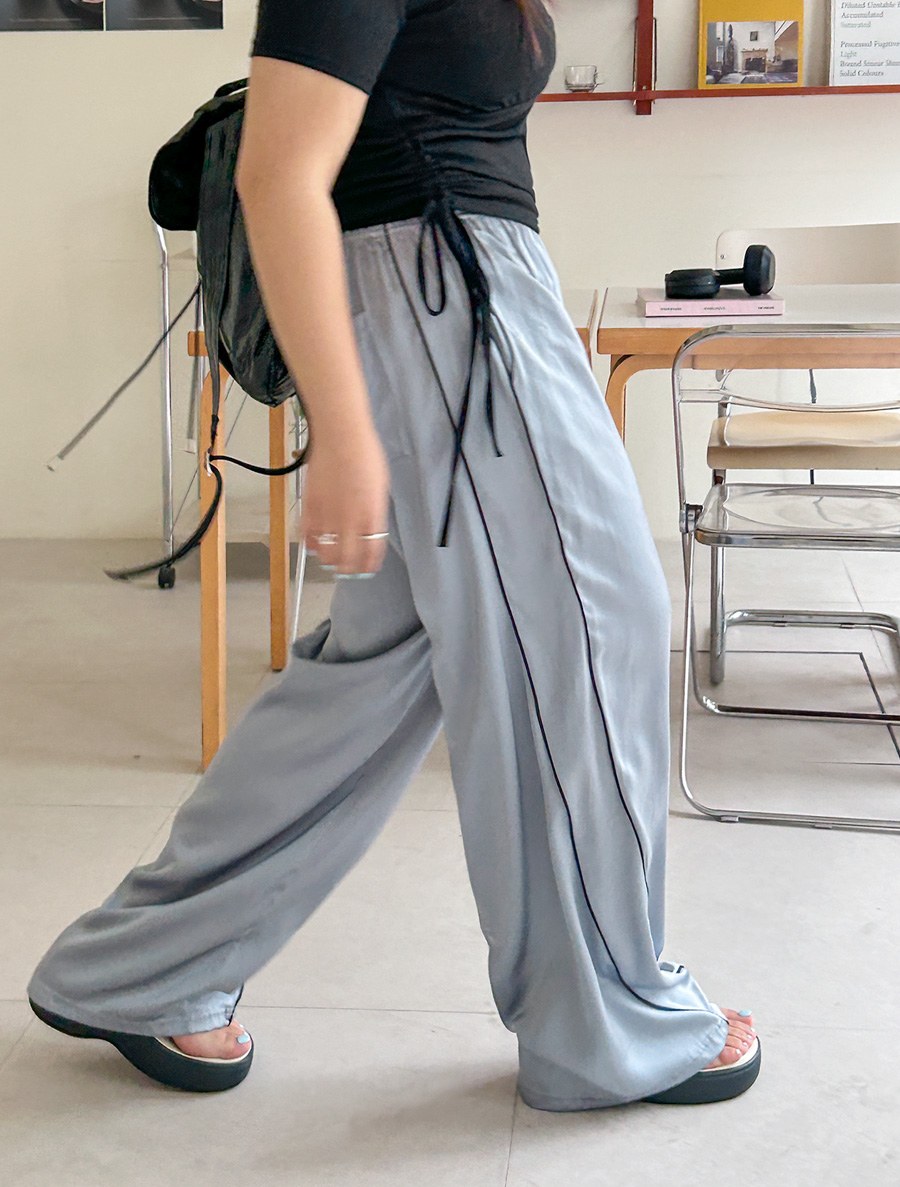 Becht line Contrast Wide Long Waistband Pants