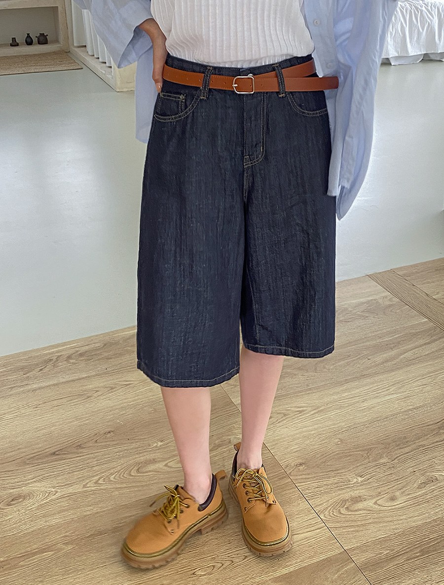 Turoin Cool 3/4 Sleeve Wide Denim Pants