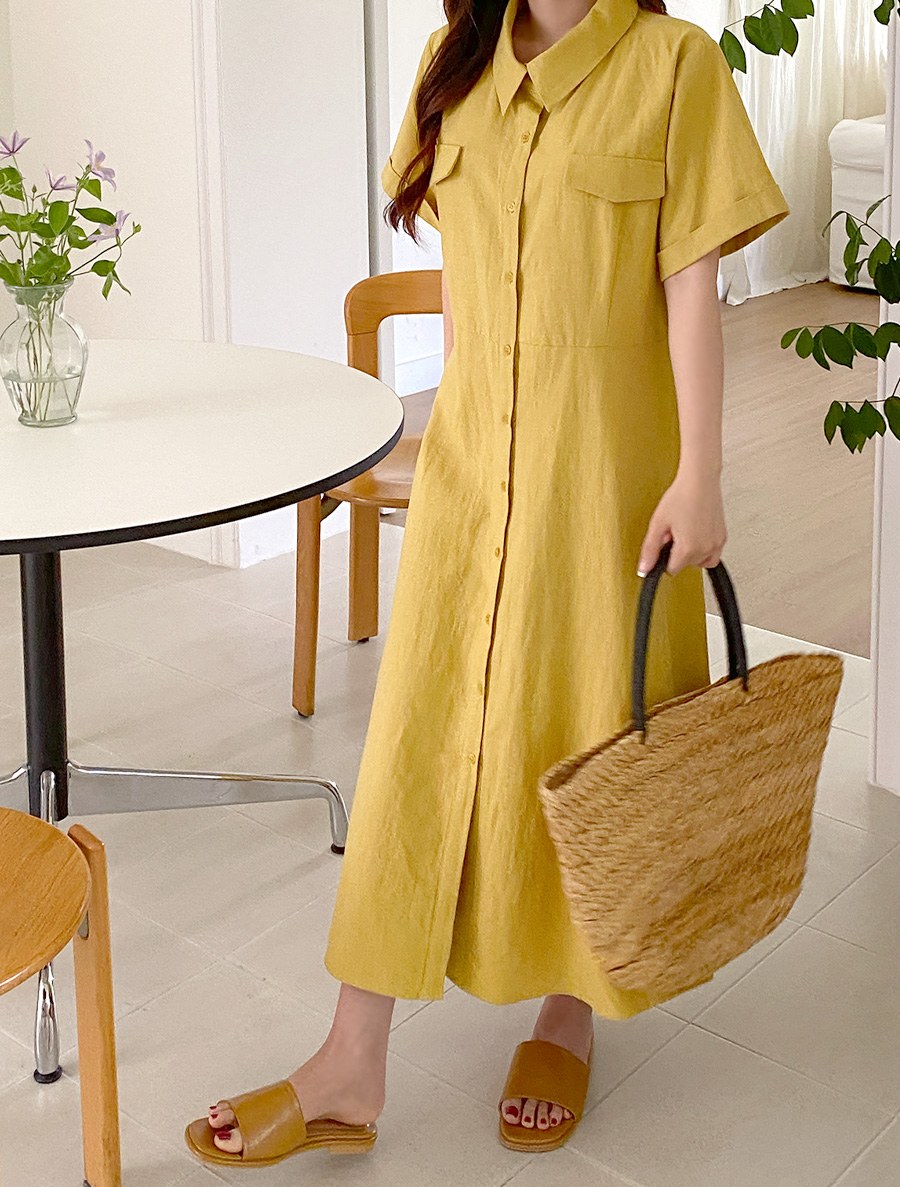 Zentoa Linen Collar Long Dress