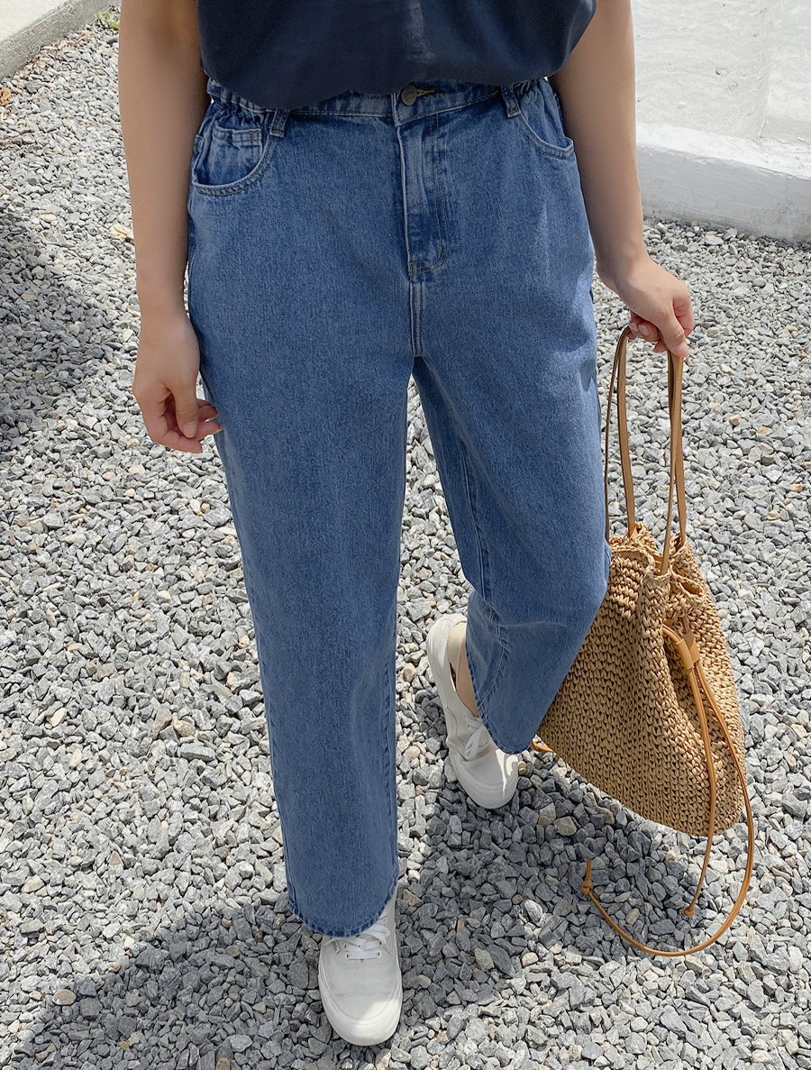 [Everyday Pants]Jourdi Semi-Baggy Fit Waistband Denim Pants