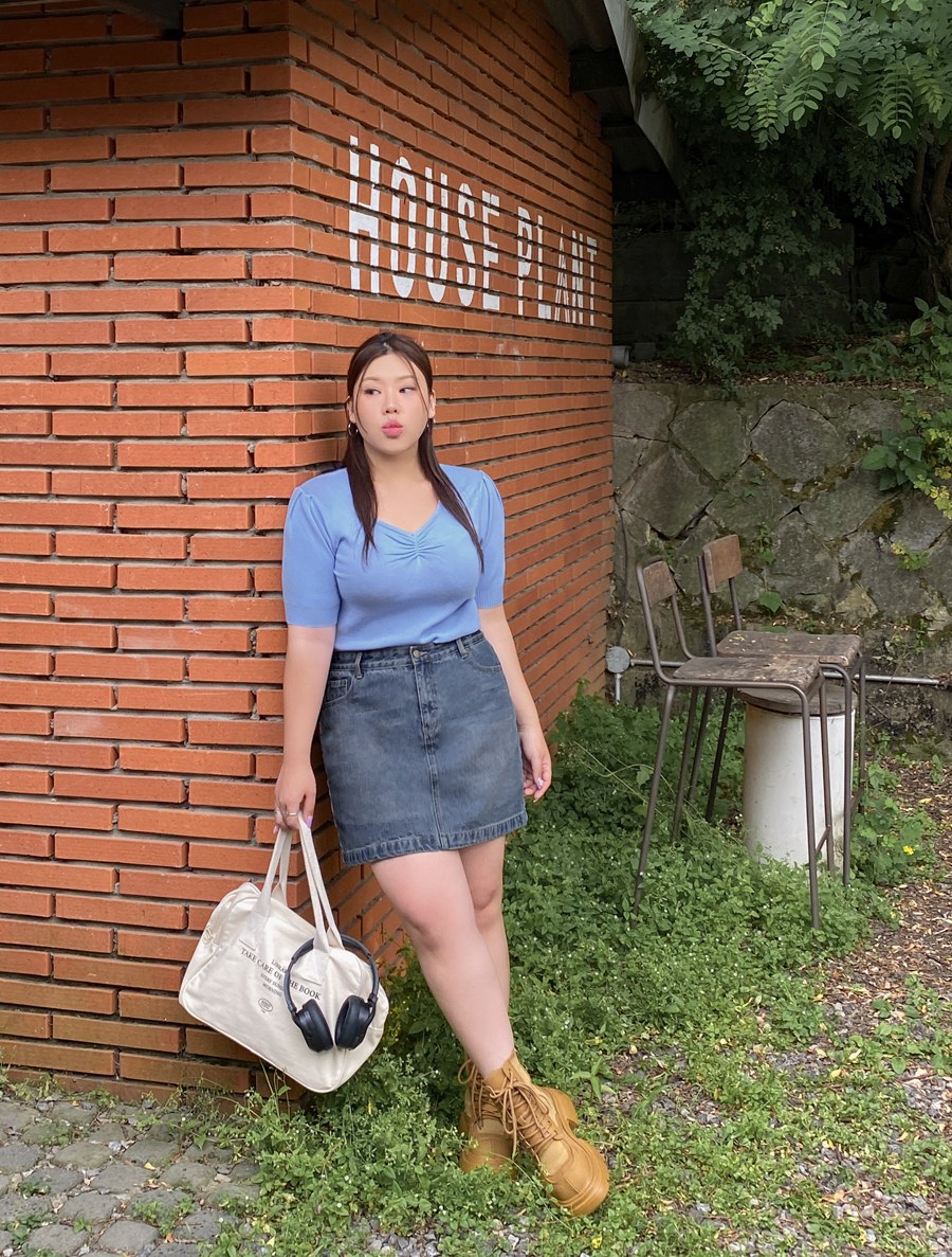 [EVELLET] Rayone Denim Mini Pants Skirt