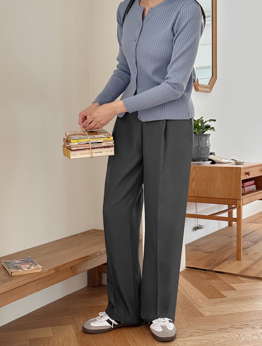 Linbei Semi-Wide Pintuck Slacks by Length