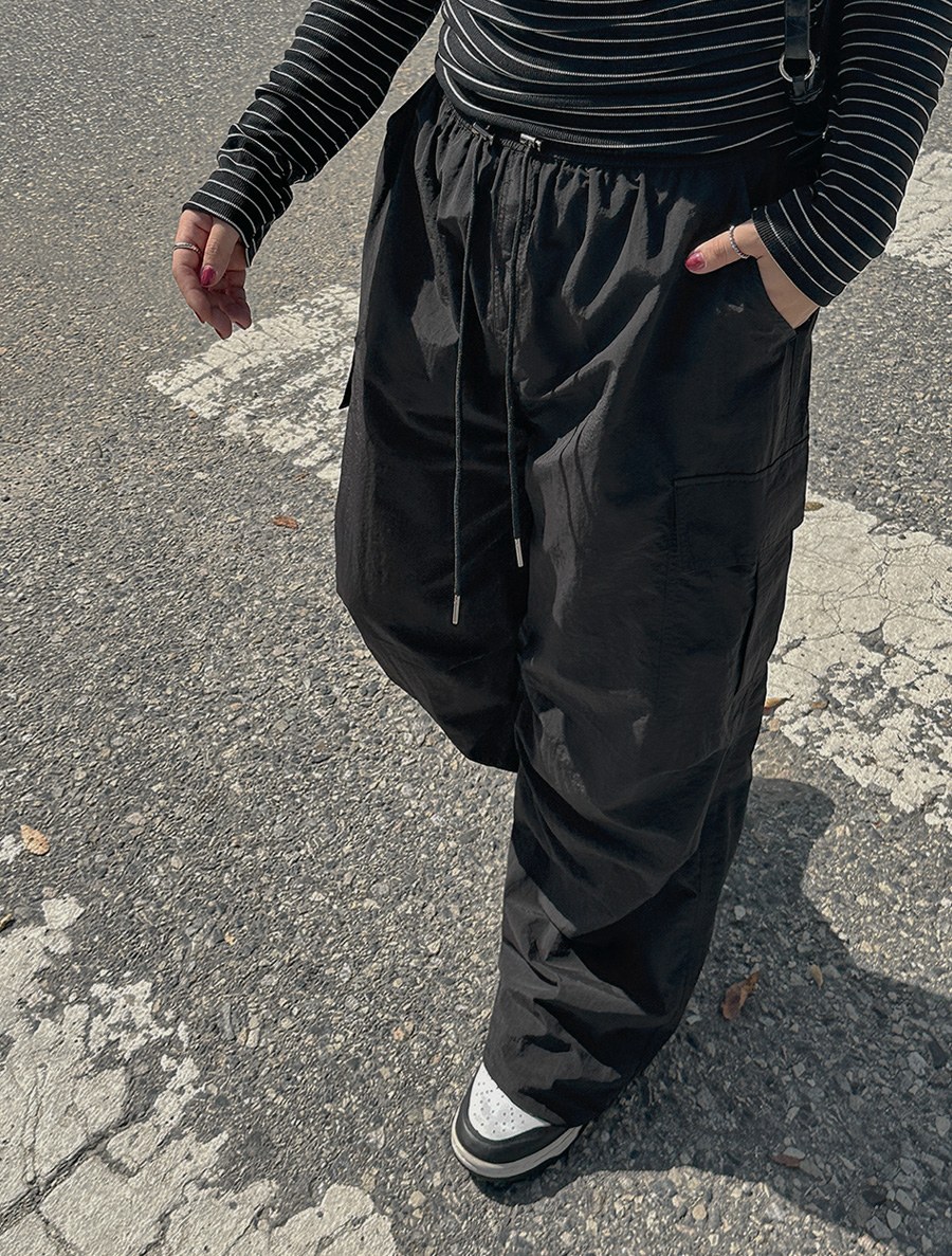 [EVELLET] ILD Cargo string wide Waistband Pants