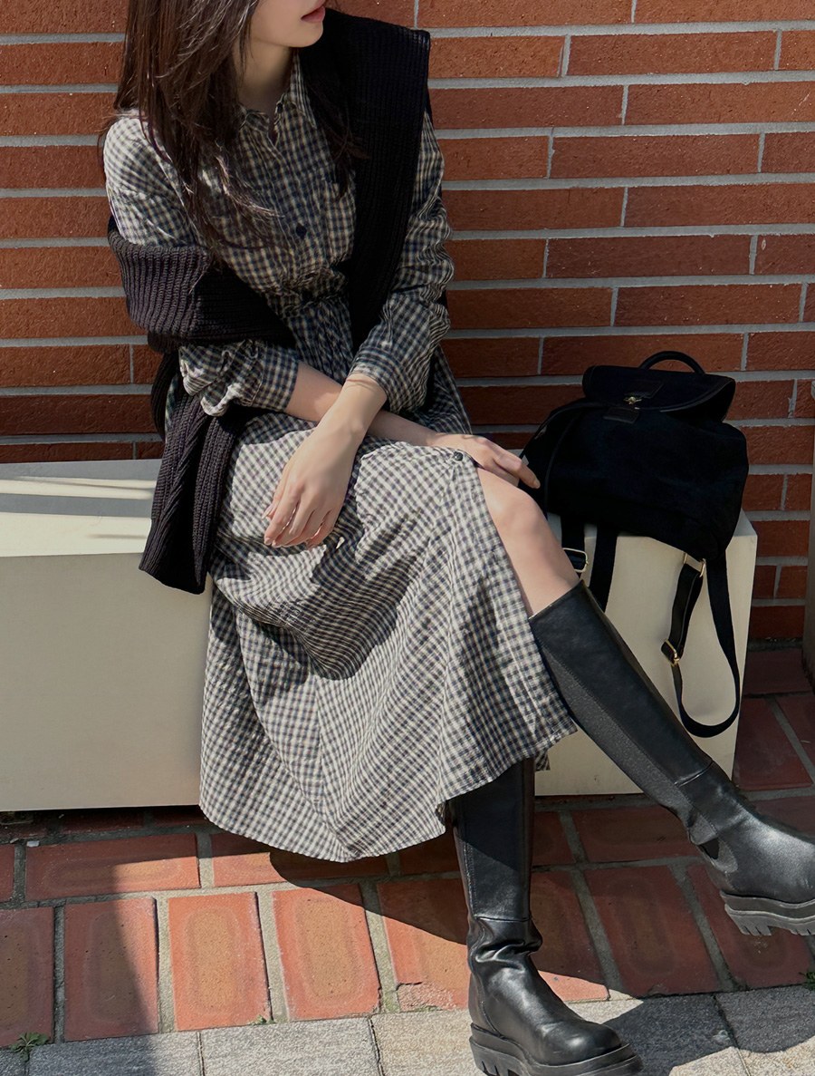 Sebua Plaid Check string Long Dress