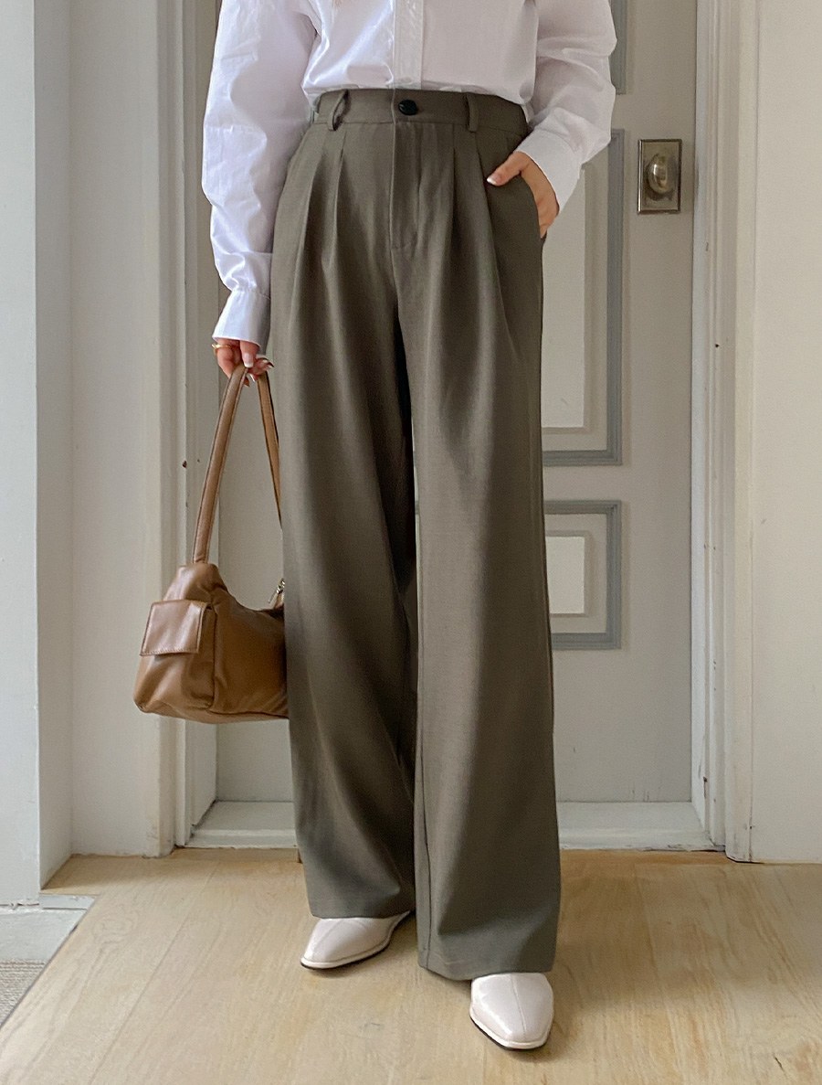 [EVELLET] High-end back band pin tuck wide slacks