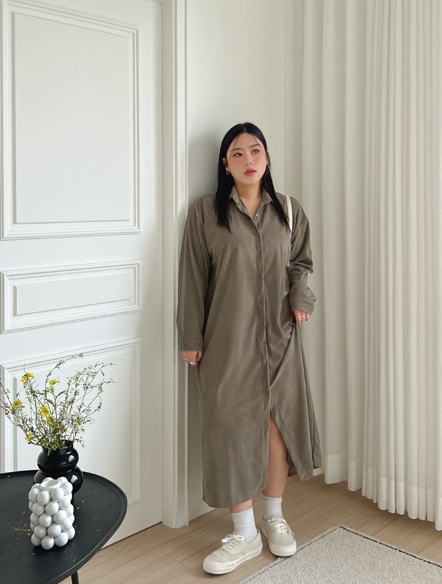 [EVELLET]Missnel Corduroy Shirt Long Dress