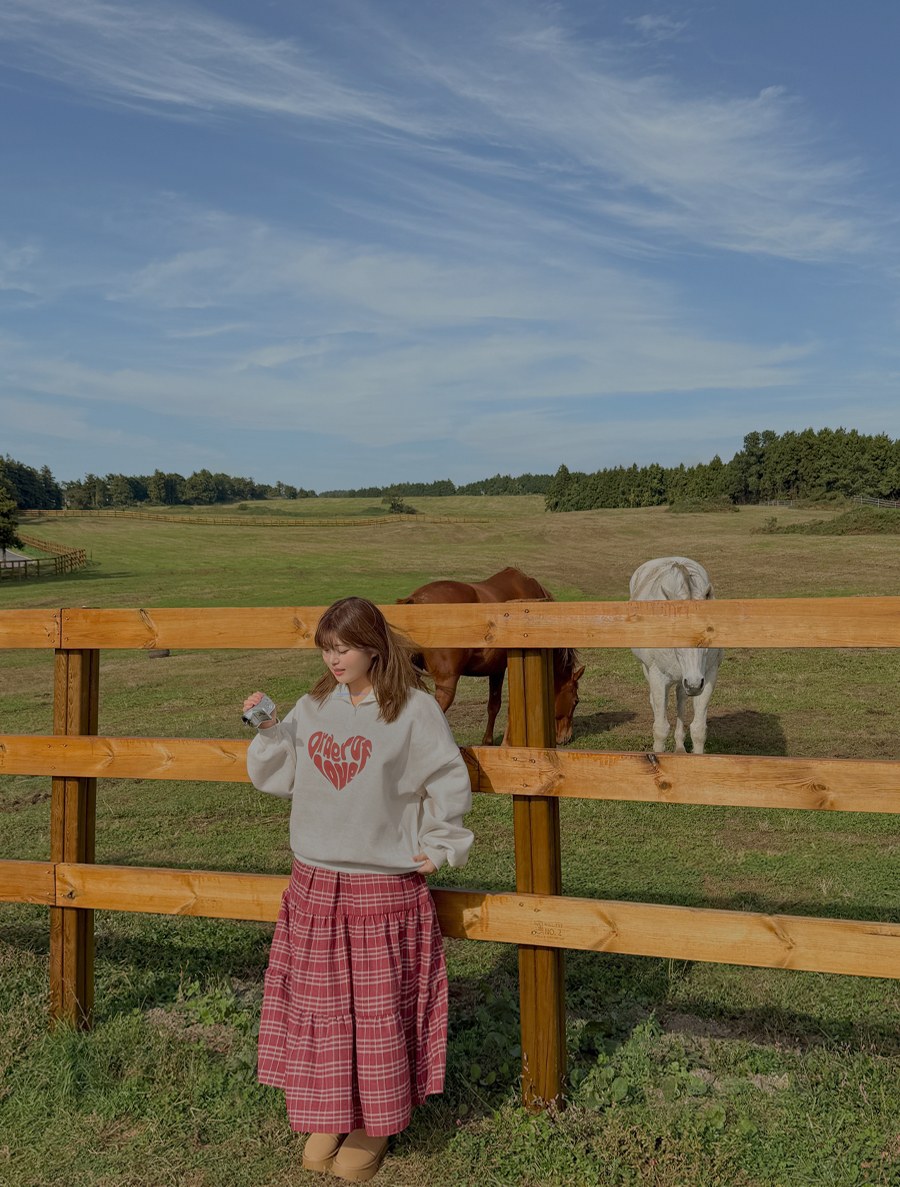 Burihen Plaid Check Tiered Long Skirt