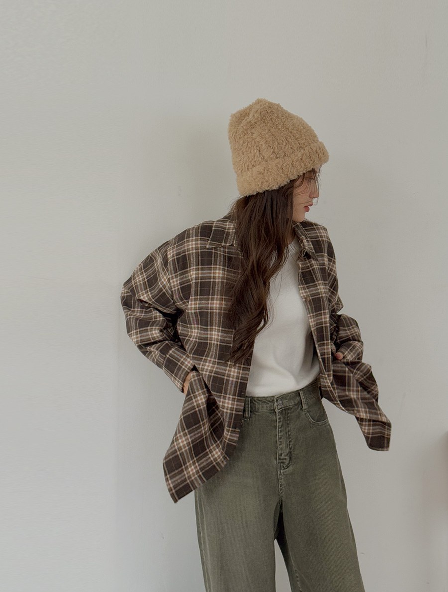 Btenmu Peachy Plaid Check Shirt