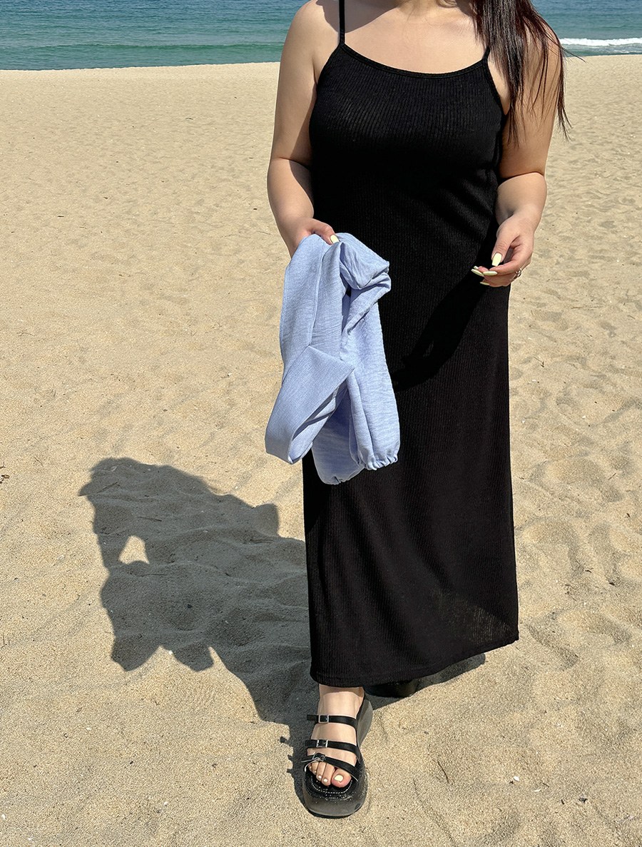 ABQ Ribbed Sleeveless Long Dress