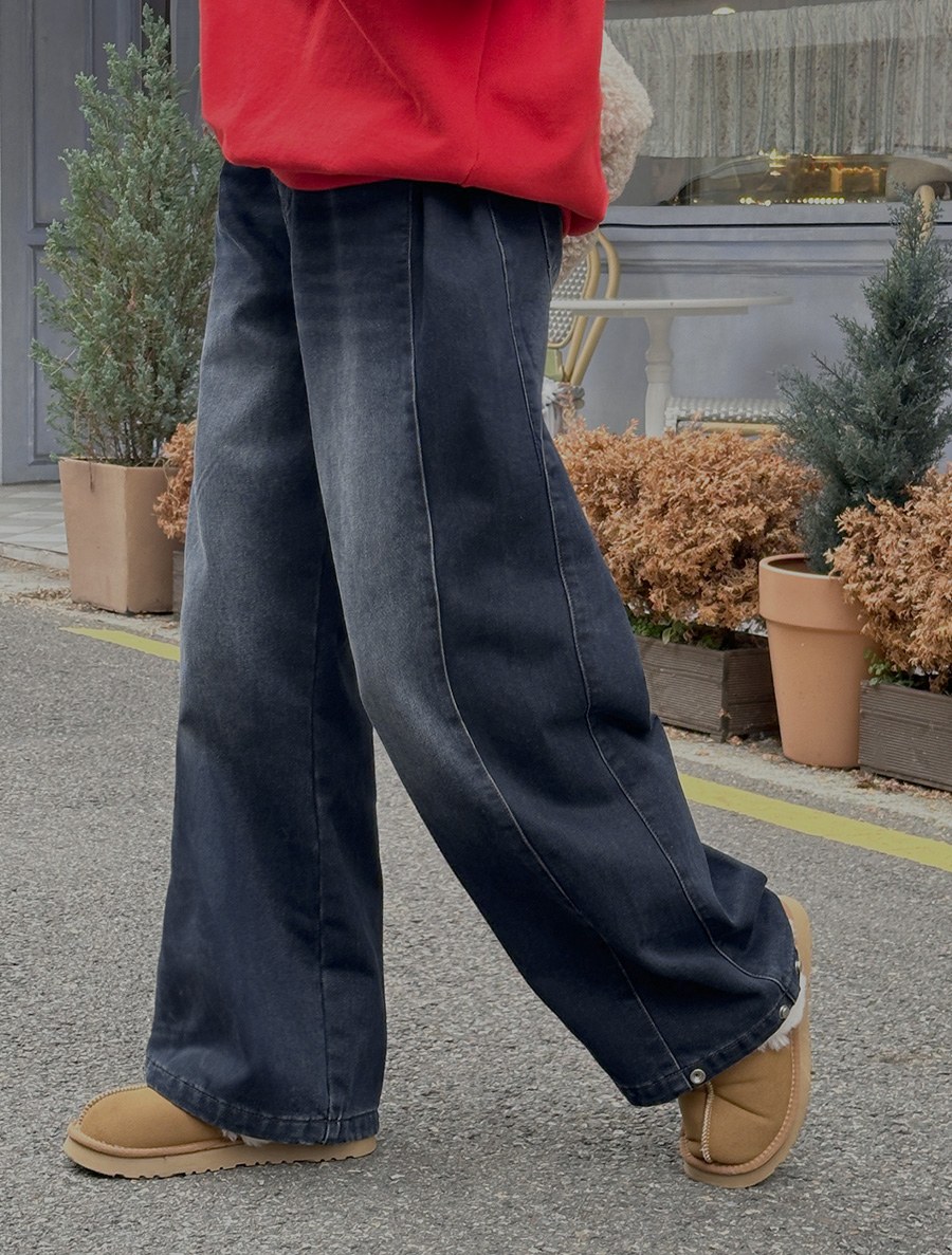 Defuvi Length Heatwarm Wide Denim Pants