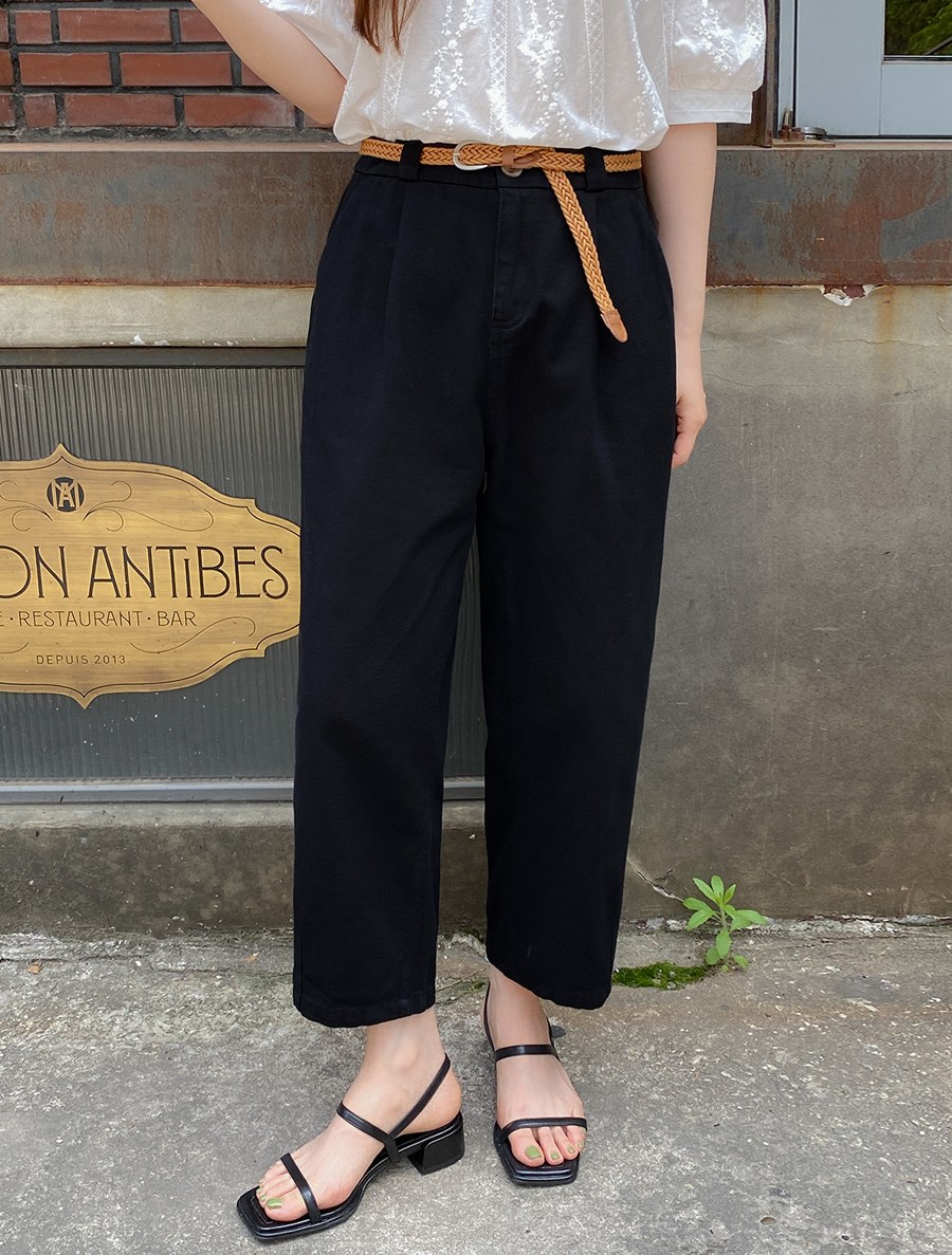 [EVELLET] Kriti back banding semi-baggy fit cotton pants (Beltset)