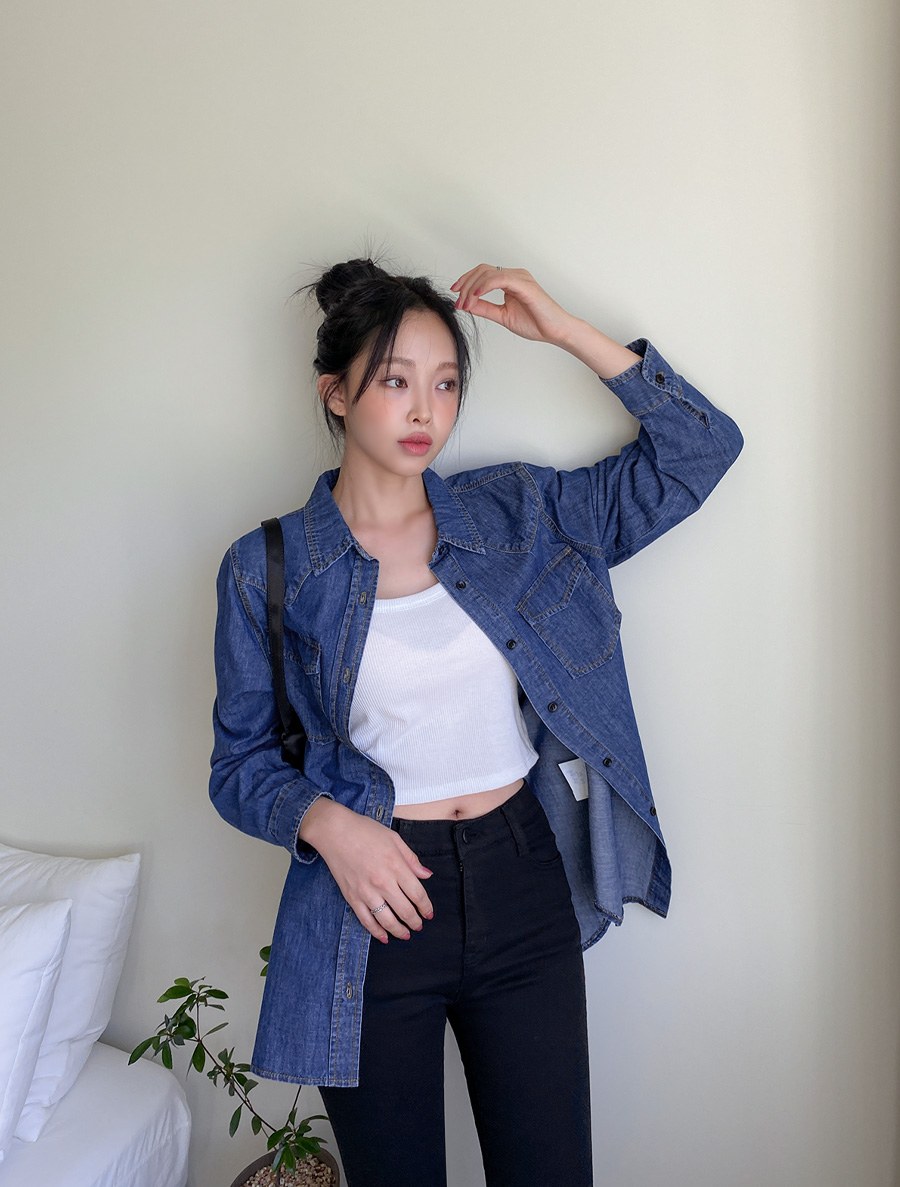 [EVELLET] Chuhia stitch Denim Shirt