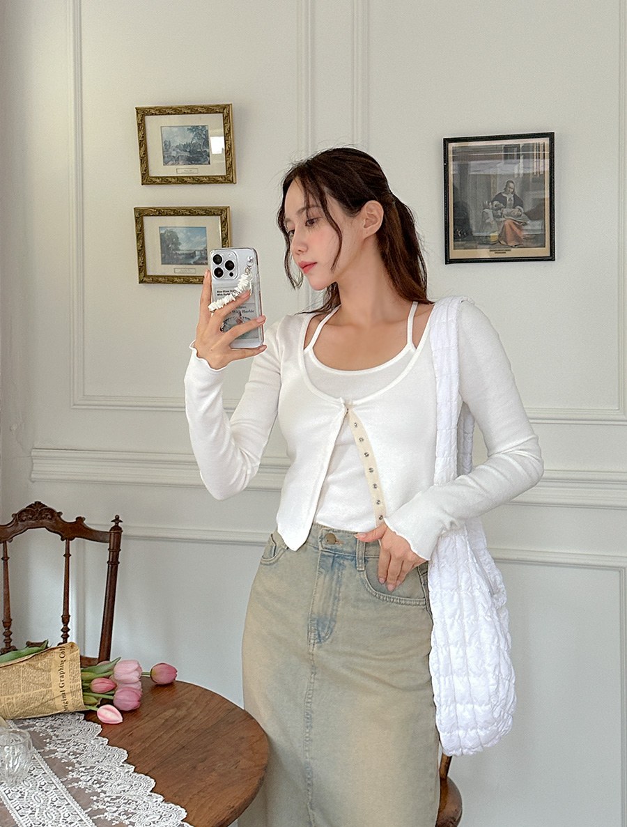 [EVELLET] Sloan Ribbed Sleeveless Cardigan SET