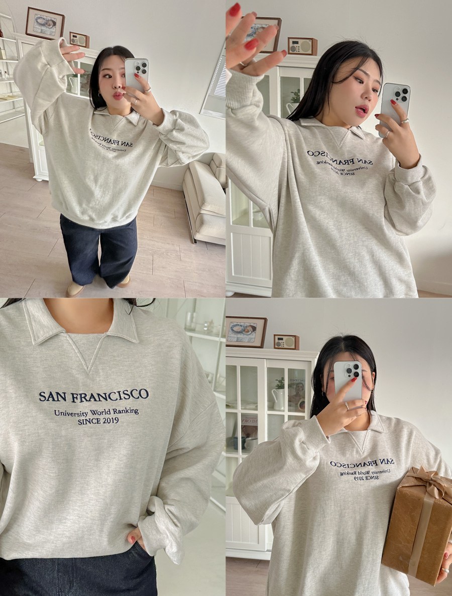 [EVELLET] Psend Collar Embroidery Sweatshirt