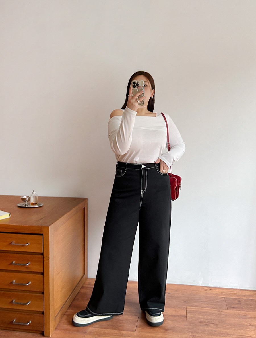 [EVELLET] Mendesson stitch wide cotton pants