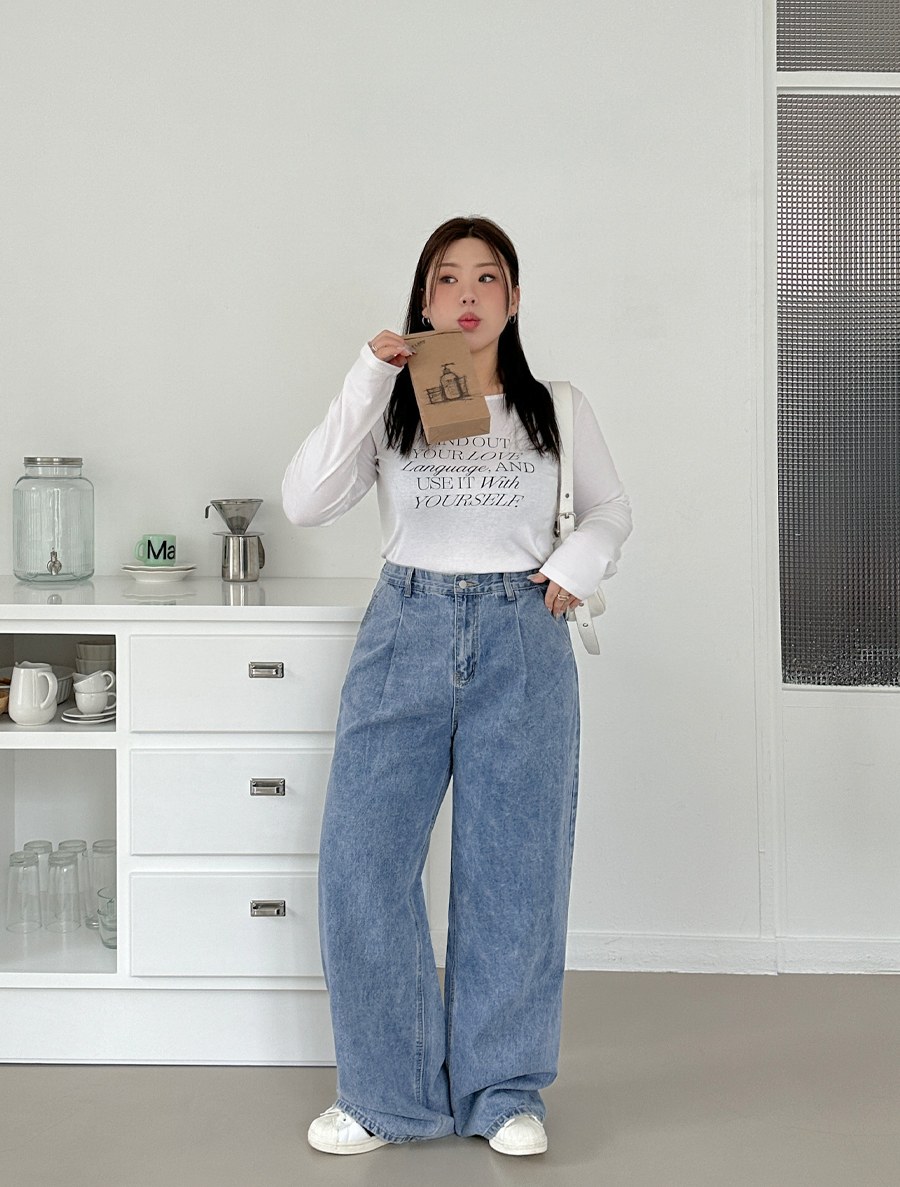 Kehid pin tuck wide denim pants by length