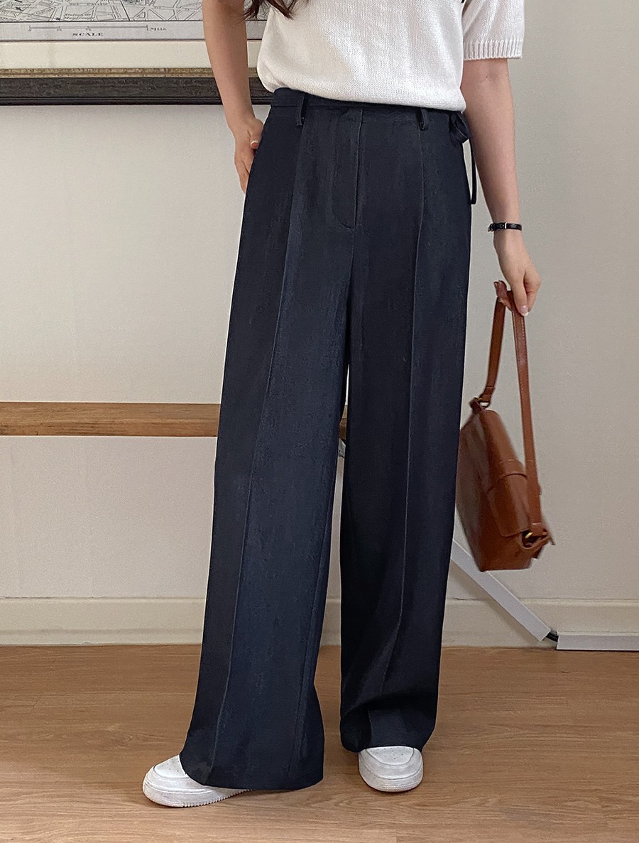 [EVELLET]Dianin StringSET Denim Straight Slacks