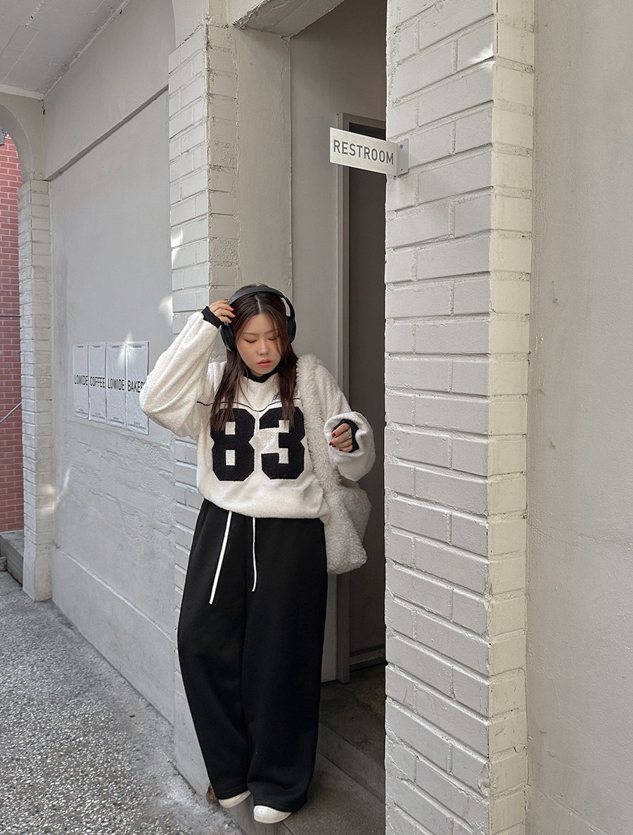 [EVELLET] Petit Contrast fleece wide Waistband Pants