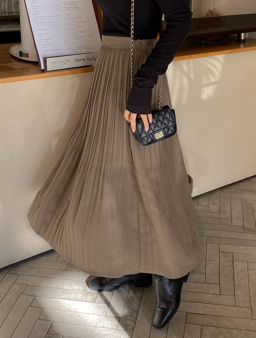 [EVELLET] Diamon Pleats Long Skirt