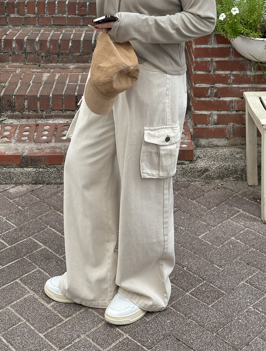 [EVELLET] Arten Cotton Cargo Wide Pants