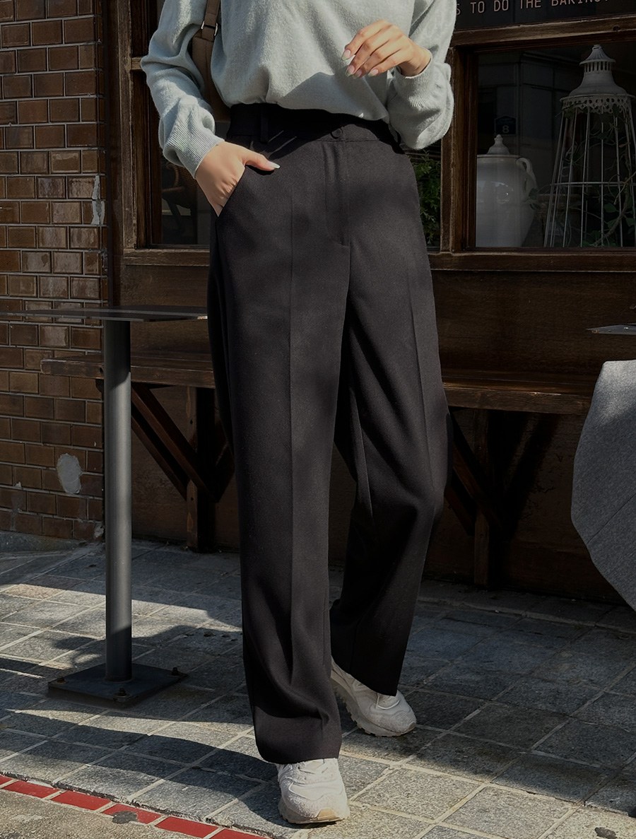 [EVELLET] Tokime length fleece semi-wide slacks