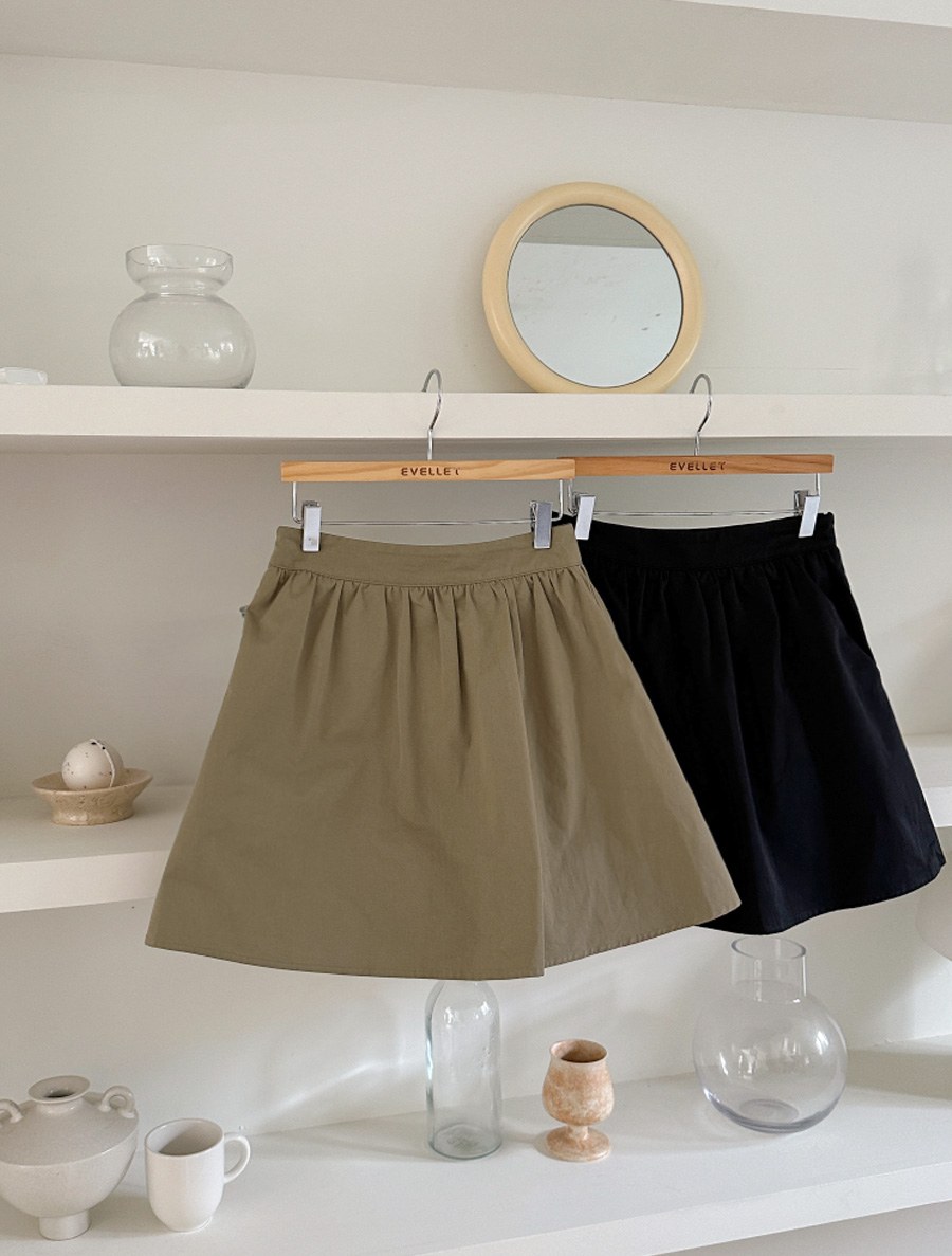 [EVELLET] Cherry oil cotton Aline pants skirt