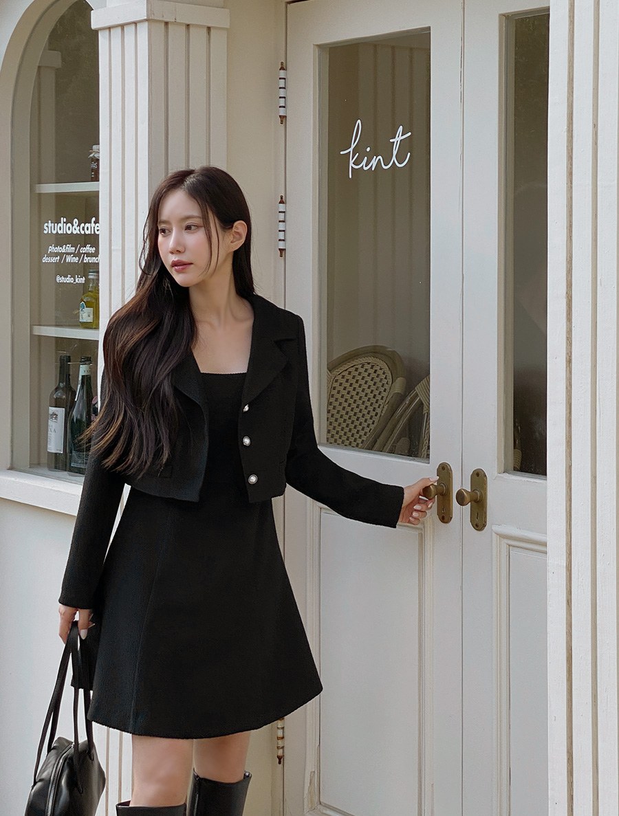 [EVELLET] Tweed Jacket Dress by Median Length