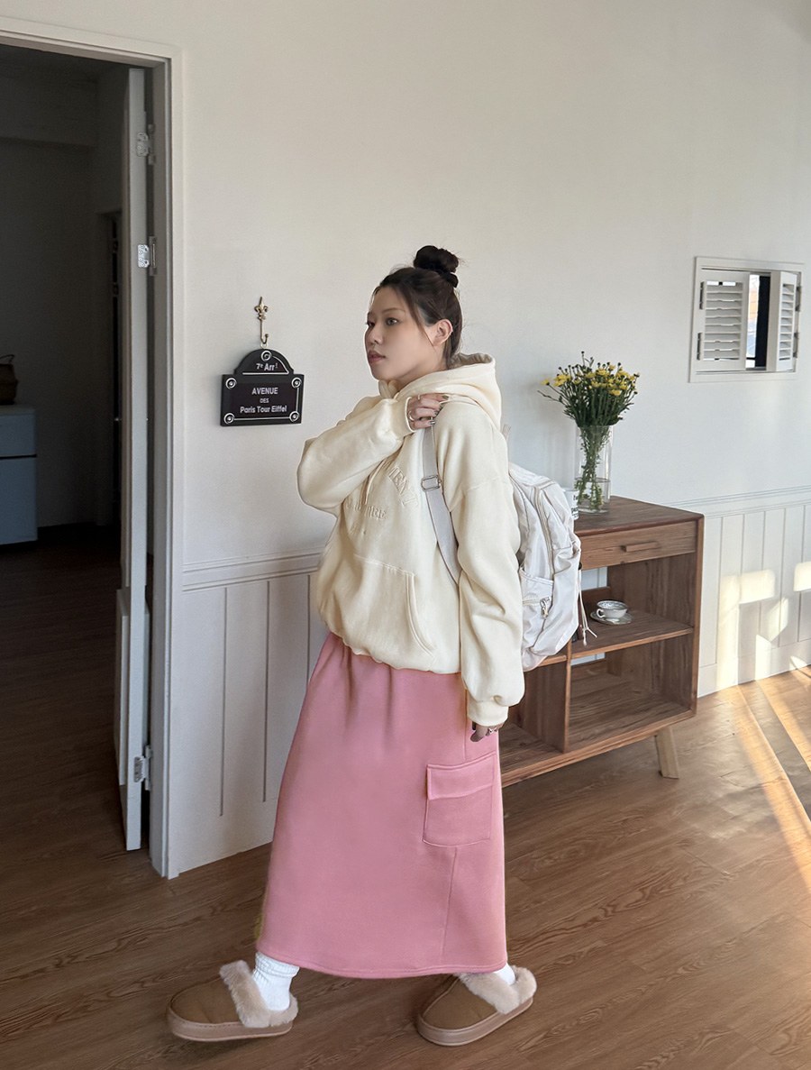 [EVELLET] Every fleece Cargo Long Skirt