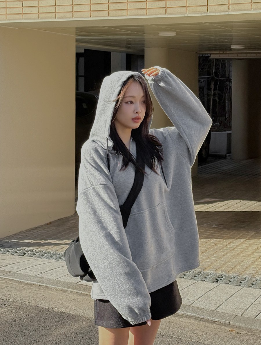 [EVELLET]Rotible Fleece Hood Long T-shirt