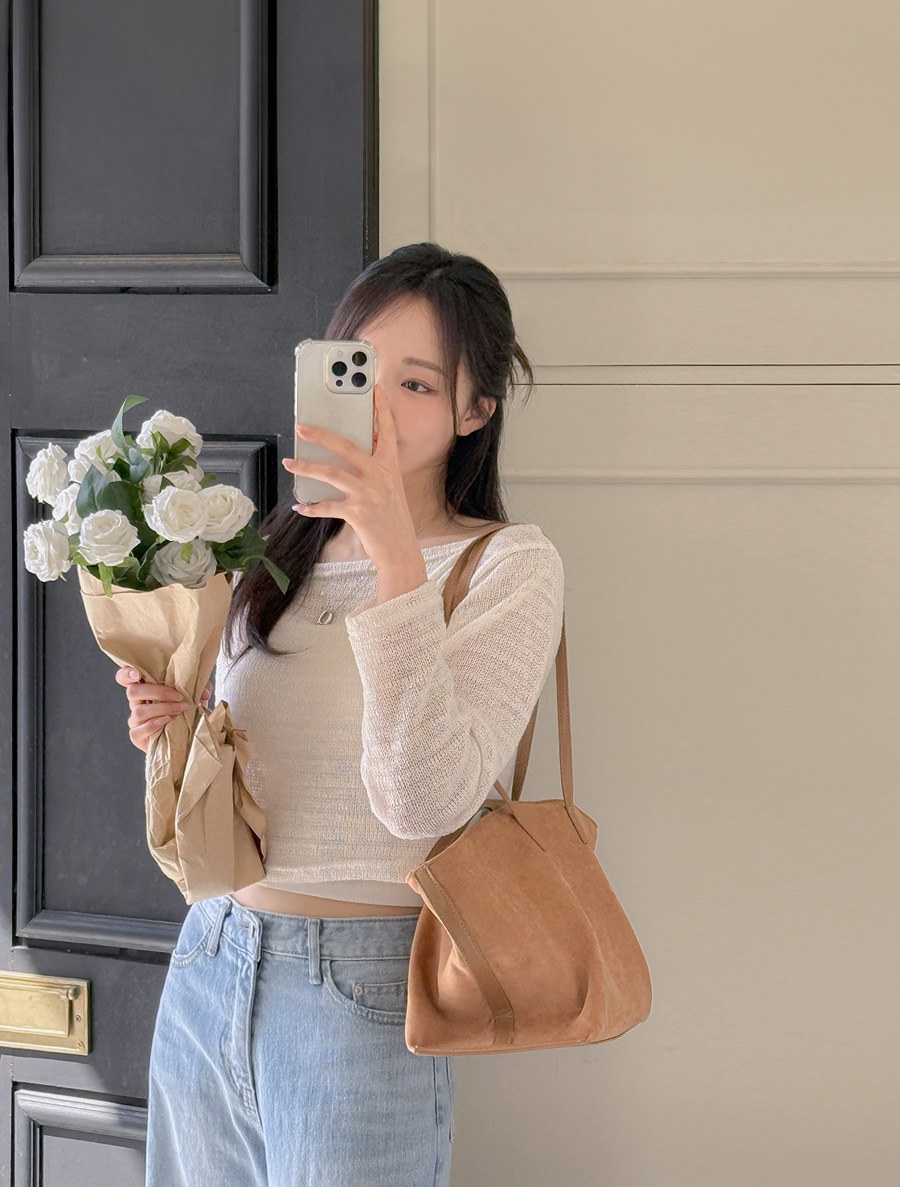 PEUNYU Boat Neck See-through Look Crop T-shirt