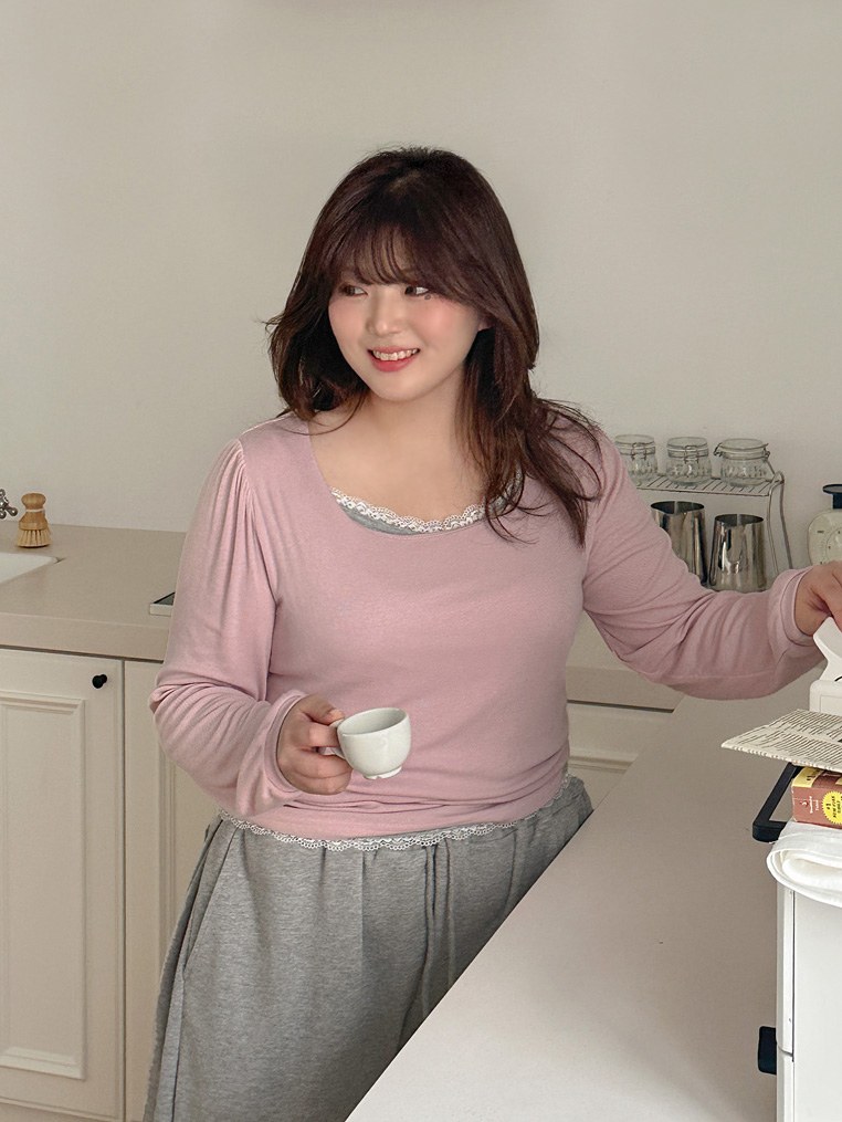 Senpha Ribbed Shirring U-Neck T-shirt