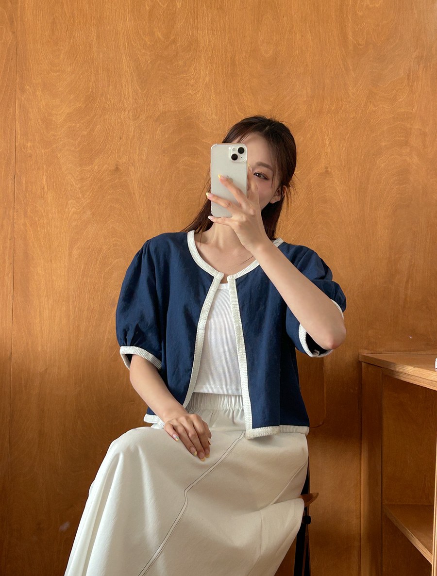 [EVELLET] Rimeel Linen Puff Cardigan