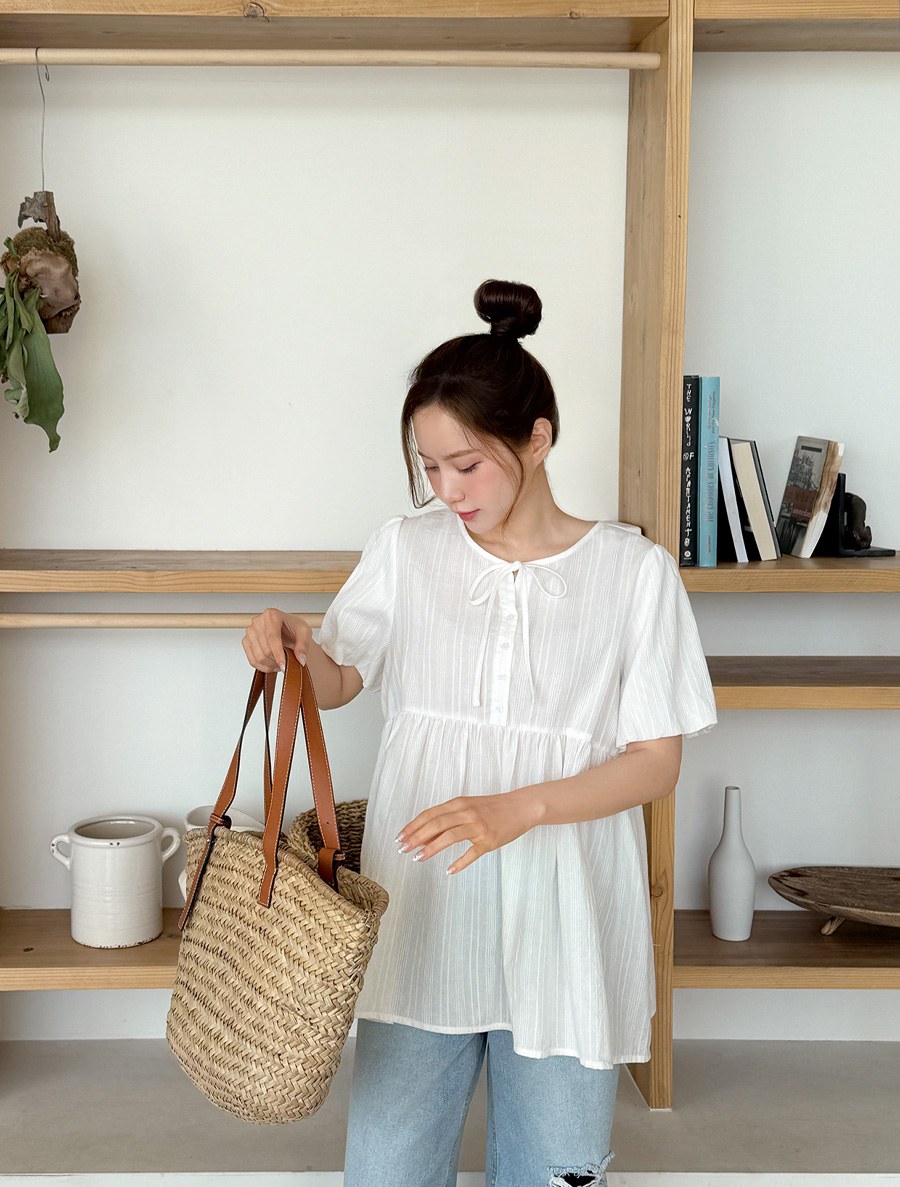 [EVELLET]Toive Cotton Layered Puff Blouse